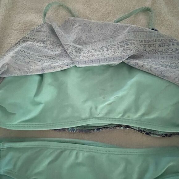 Girls medium turquoise southwest design ruffle flounce macrame Boho bikini - Picture 12 of 14